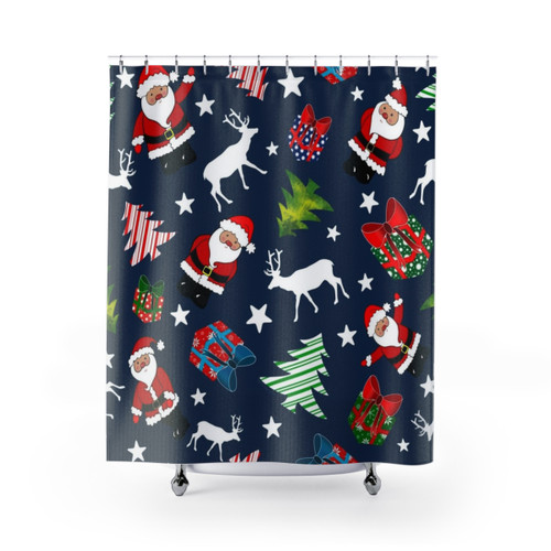 Christmas Santa Pattern Blue Shower Curtains