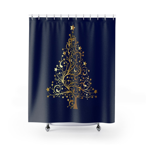Golden Christmas Tree Shower Curtains