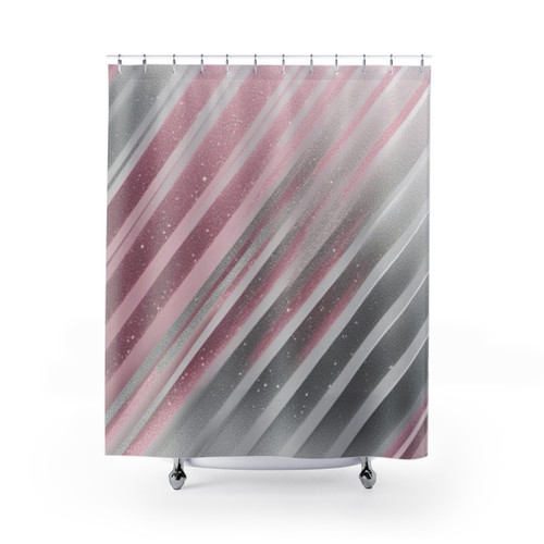 Light Pink and Silver Striped Shower Curtains
