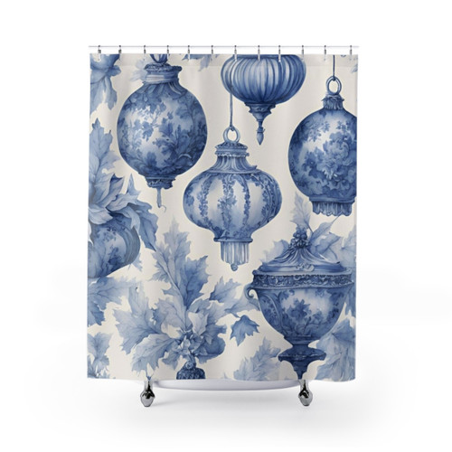 Blue and White Christmas Shower Curtains