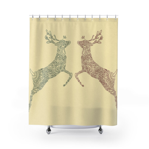 Festive Reindeer Pattern Shower Curtain