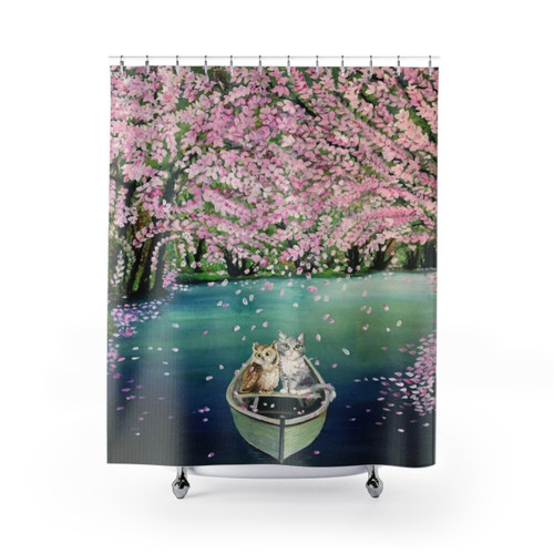 Blossom Shower Curtains featuring The Owl and The Pussycat design