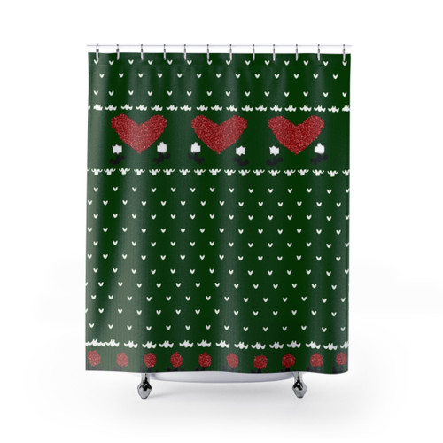 Retro 80s Glitter Heart Christmas Shower Curtain