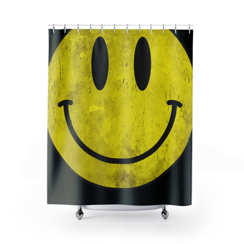 Distressed Acid House Smile Pattern Shower Curtain