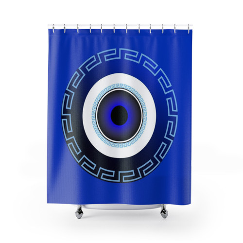 Mati Evil Eye Light Blue Greek Key Shower Curtains
