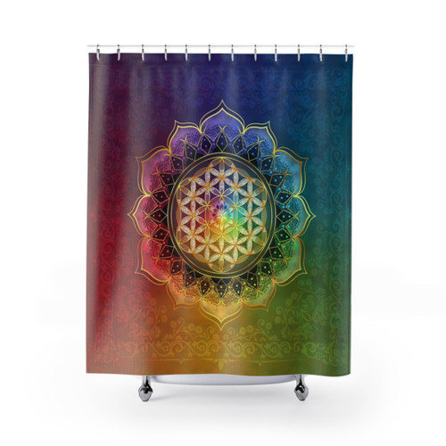 Rainbow Flower of Life with Lotus Spiritual Shower Curtains