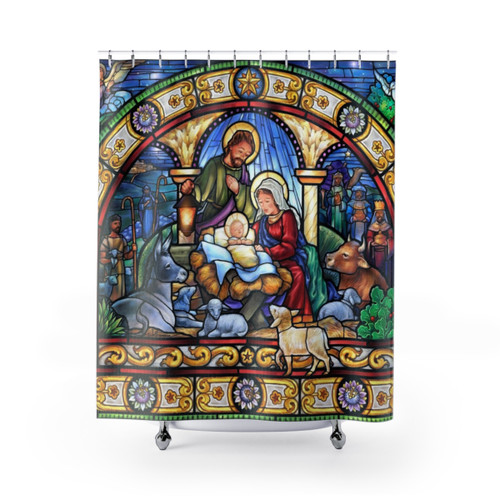 Stained Glass Nativity Shower Curtain
