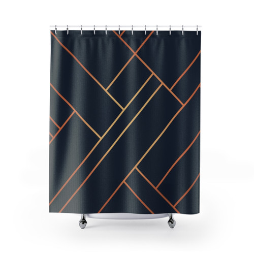 Midnight Navy and Copper Geometric Shower Curtain