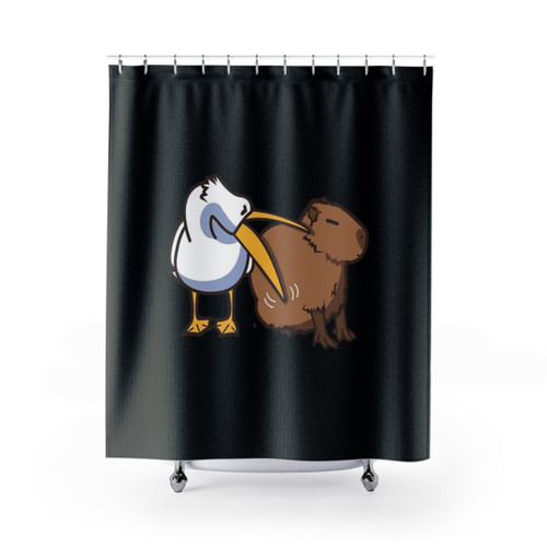 Pelican Tries to Eat Capybara Shower Curtain