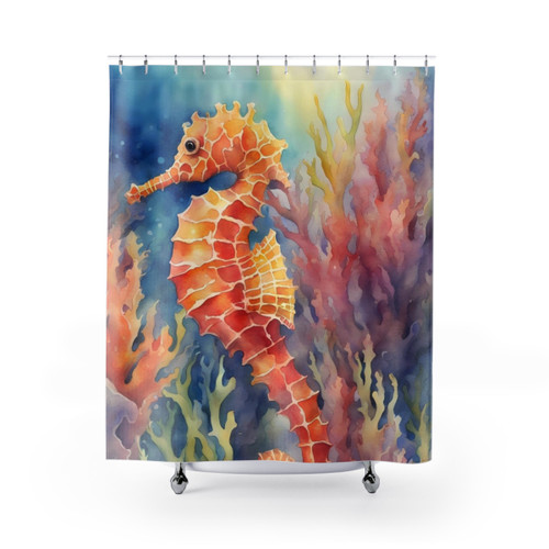 Colorful Seahorse in Coral Reef Shower Curtain