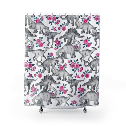 Dinosaurs and Roses Shower Curtain