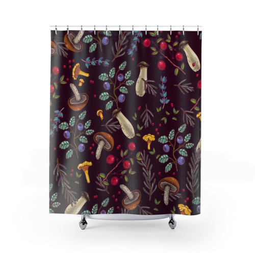 Forest Dream Shower Curtains with Botanical Mushroom Designs