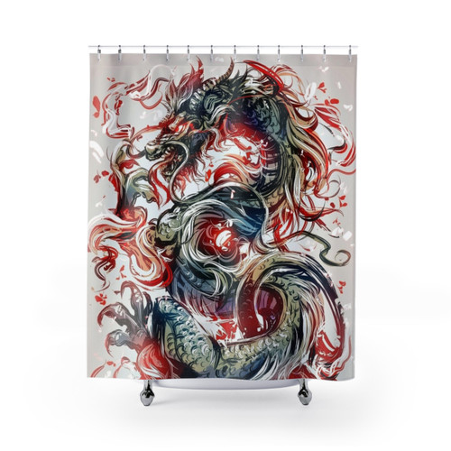 Dragon-patterned shower curtain for bathroom