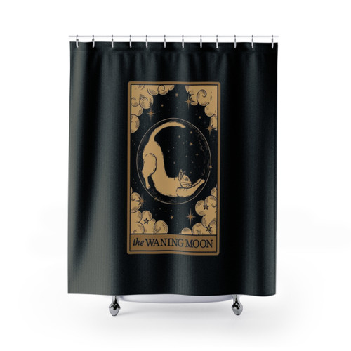 Meow Phases Shower Curtains with Mystical Cat and Moon Design