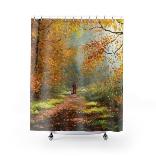 Autumn Leaves Shower Curtains with Golden Foliage Design