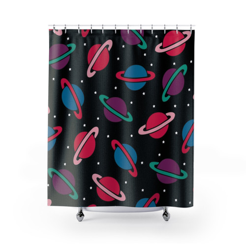 Neon Space Planets Pattern Shower Curtains