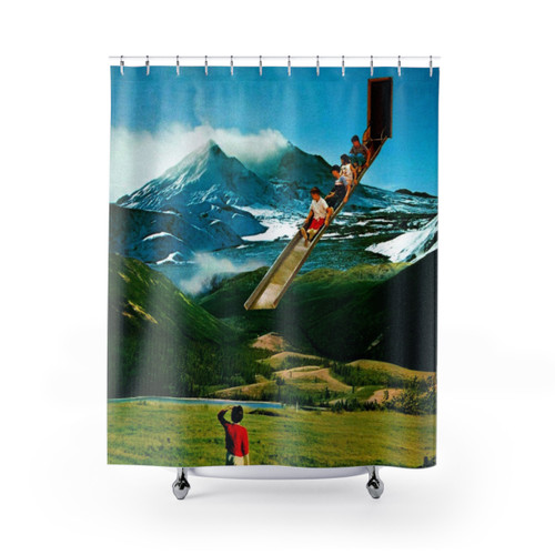 Fun Kids Shower Curtains with Surreal Collage Art Design