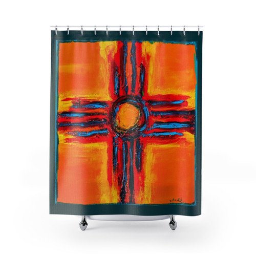 Vibrant Zia Symbol Southwest Art Shower Curtains