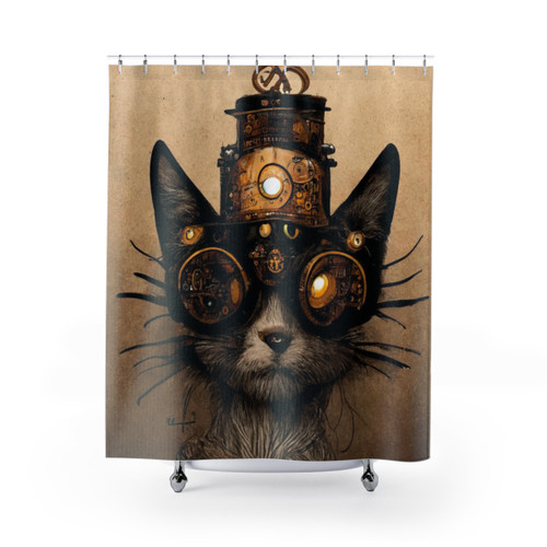 Steampunk Cat Shower Curtain
