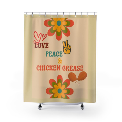 Retro Funny Shower Curtains with Love Peace & Chicken Grease Design