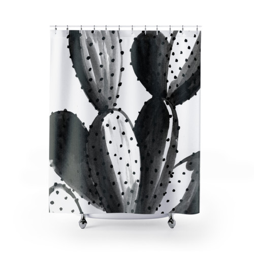 Minimalist Black and White Cactus Shower Curtain