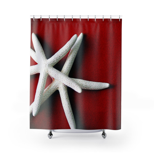 White Starfish Shower Curtains - Coastal Bathroom Decor