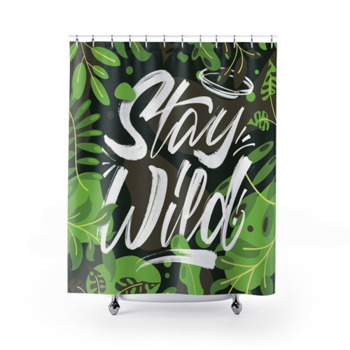 Stay Wild Shower Curtains featuring vibrant plant graphics
