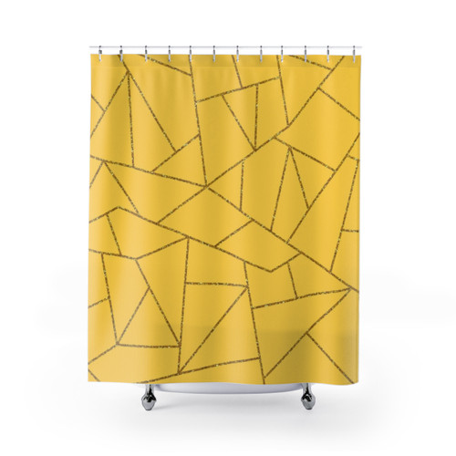 Mustard Yellow Glitter Mosaic Shower Curtain