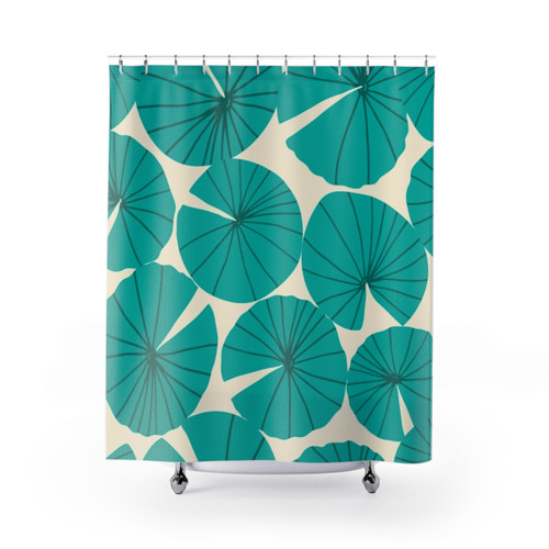 Teal Waterlily Leaves Shower Curtain