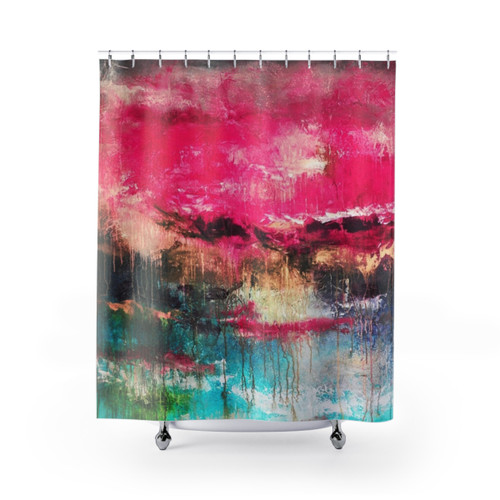 Large Pink Teal Art Shower Curtains