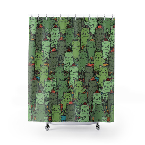 Cactus Garden Shower Curtain with Cute Cats