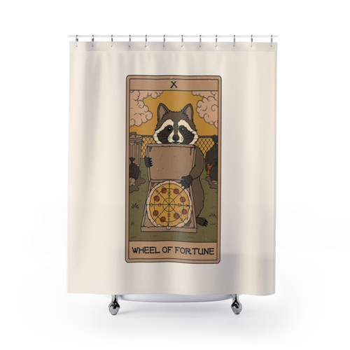 Raccoon Tarot Shower Curtain with Wheel of Fortune Design