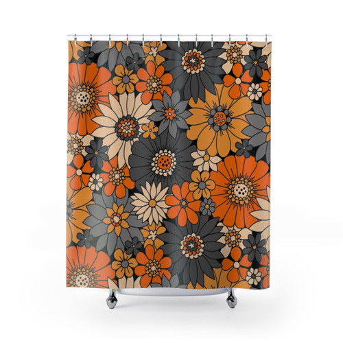 Retro Daisy Halloween Shower Curtains
