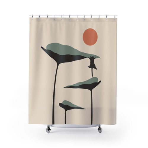 Boho Cat and Plant Shower Curtain