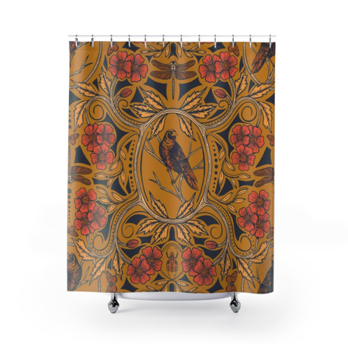Floral Boho Shower Curtains featuring Crows and Dragonflies