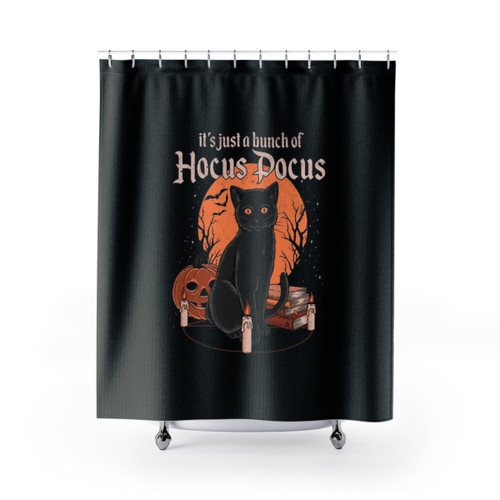 Hocus Pocus Themed Shower Curtain with Black Cat
