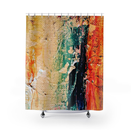 Beige, Blue, Teal Abstract Shower Curtains
