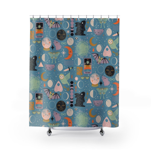 Blue Moon Shower Curtains with Lunar Pattern Design