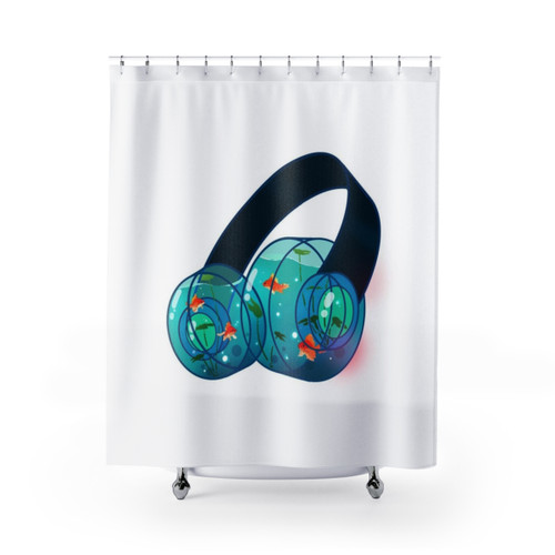 Goldfish Headphones Shower Curtain