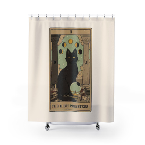 Tarot Themed Shower Curtain with Cats Design