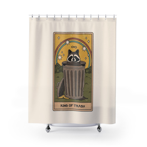 King of Trash Shower Curtains with Raccoon, Possum, and Occult Motifs