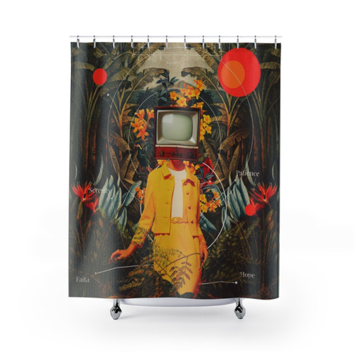 Surreal nature-inspired shower curtain design by artist Frank Moth