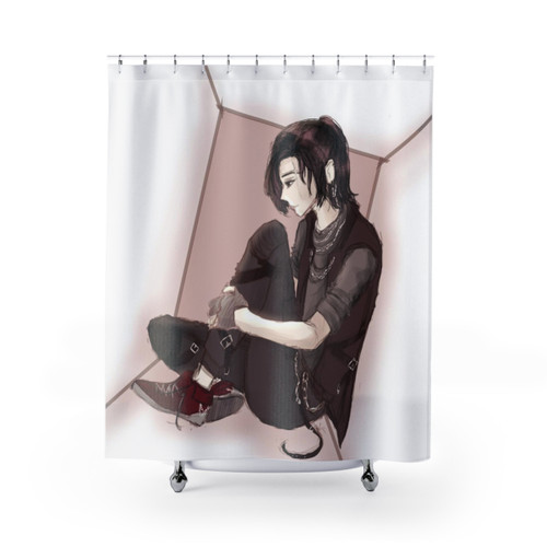 Stylized shower curtains with a unique, artistic design