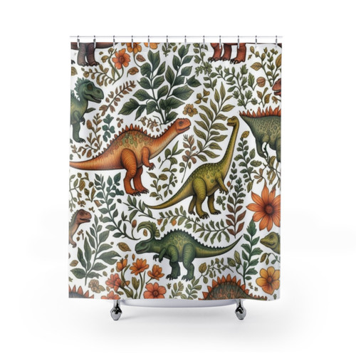 Floral Dinosaur Pattern Shower Curtains
