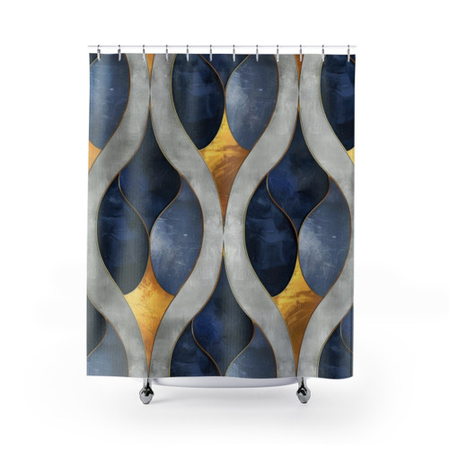 Abstract Blue, Gold, and Grey Pattern Shower Curtains