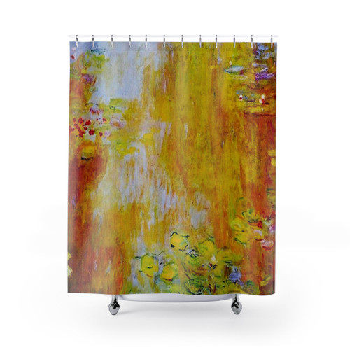 Monet Inspired Blue Sepia Water Lily Shower Curtain
