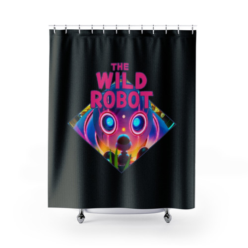 Neon Shower Curtains featuring characters from The Wild Robot movie