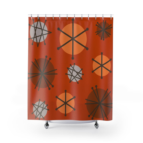 Mid Century Modern Starbursts Orange Shower Curtain