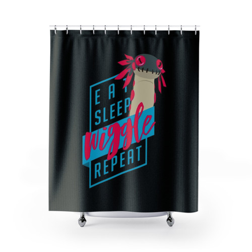 Monster Hunter Shower Curtains with Eat Sleep Wiggle Repeat Design