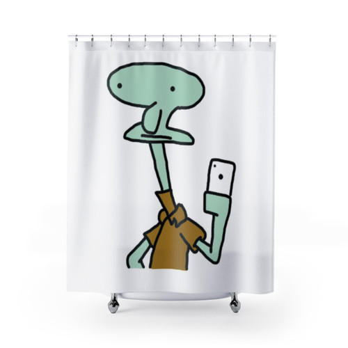 Poorly Drawn Squidward Meme Themed Shower Curtain